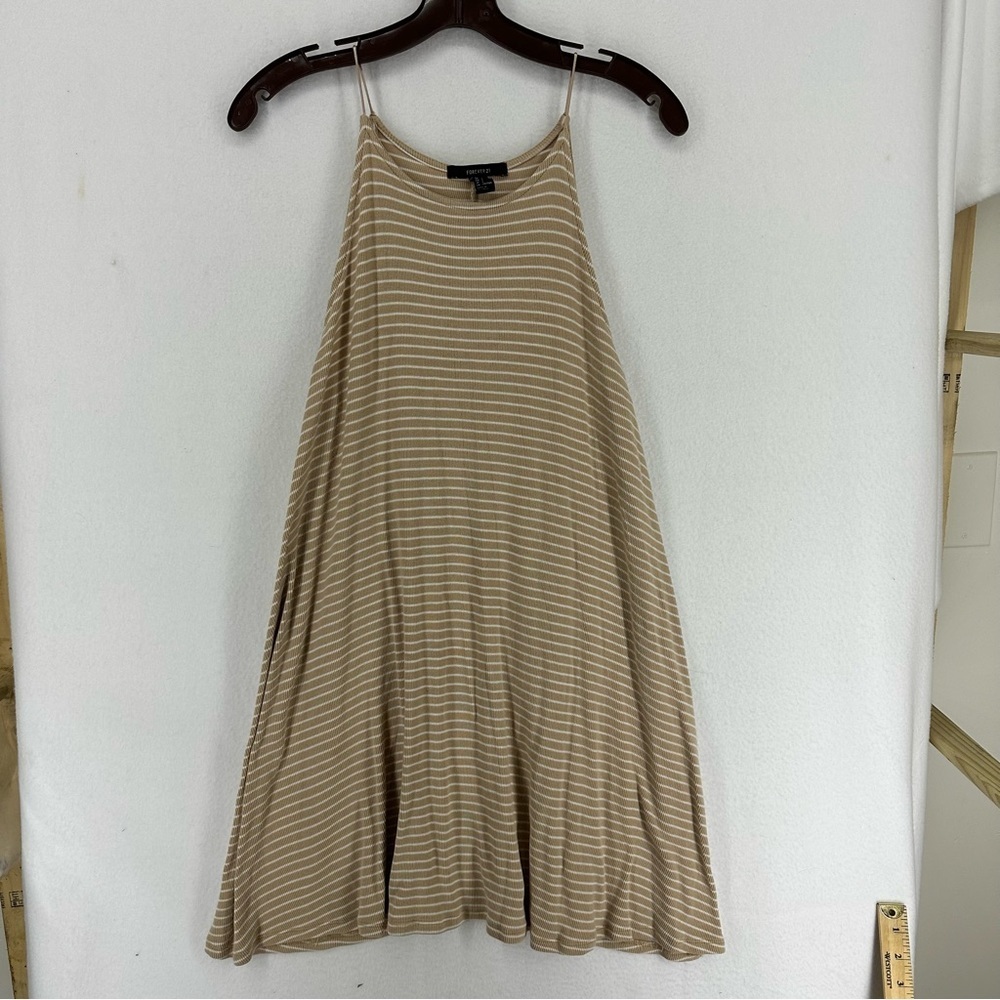 Forever 21 Halter Mini Flowy Casual Striped Dress Large Beige